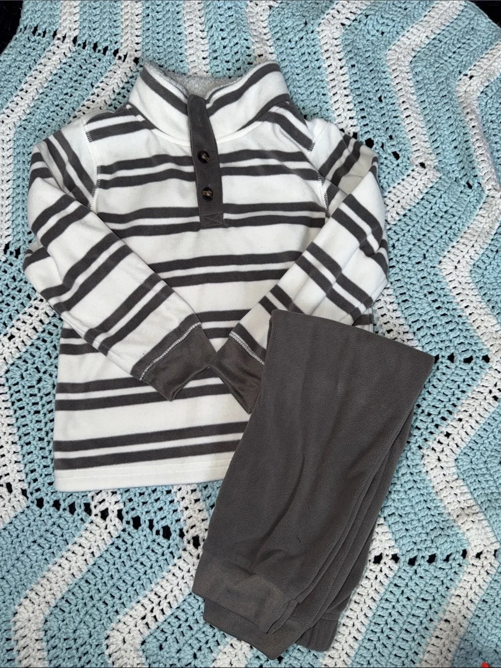 Carter's White and Gray Striped Pullover & Gray Pants Set